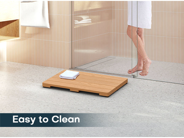 Upstreman 24" Shower Mat for Inside Shower Bath Mat for Bathroom Floor Spa Mat Water Resistance No-Maintenance Wooden-Like Non Slip for Bathtub, Pool, Seaside, Indoor & Outdoor Use (Teak Color)