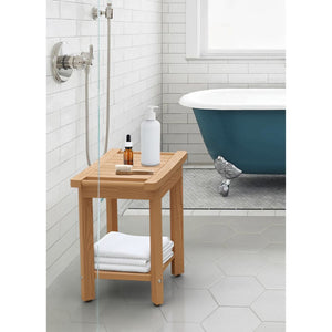 pstreman 16" Shower Benches for Inside Shower Stool with Large Storage Shelf Water Resistant & Non-Slip Feets Design for Bathroom Living Room Bedroom (Teak Color)