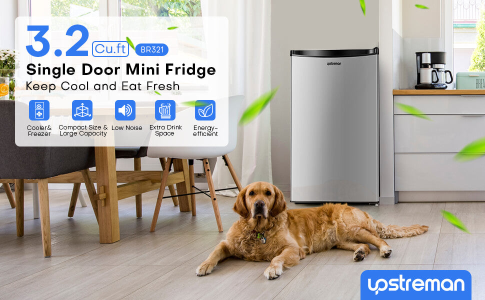 Upstreman 3.2 Cu.Ft Single Door Mini Fridge, Stainless Steel-BR321