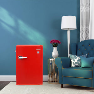 Upstreman 2.5 Cu Ft Retro Compact Refrigerator, Mini Fridge with Freezer for Bedroom, Adjustable Thermostat, Side Bottle Opener, Small Fridge for Office, Bedroom, Dorm, Bar, Red-CR25