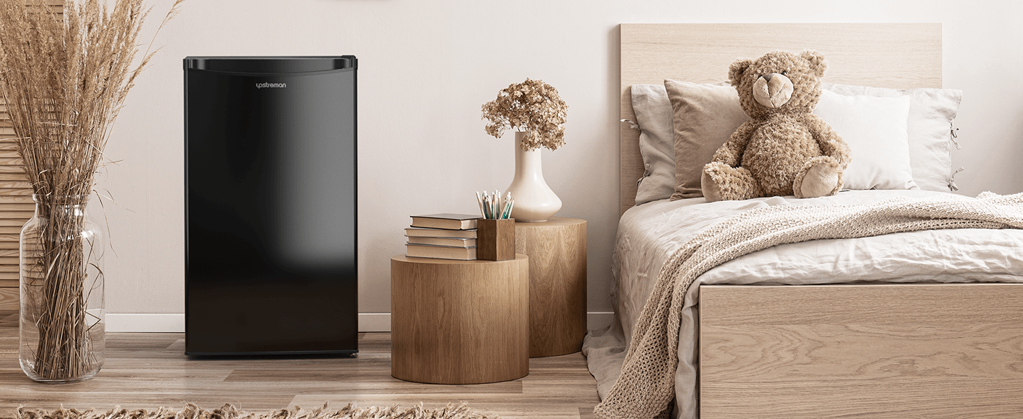 3.2 Cu.Ft Single Door Mini Fridge, Black, Spaceefficient Upstreman