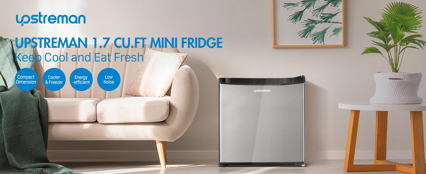 Upstreman 1.7 Cu.ft Single Door Mini Fridge, Stainless