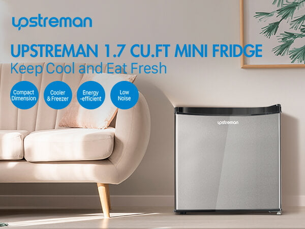 Upstreman 1.7 Cu.ft Single Door Mini Fridge, Stainless
