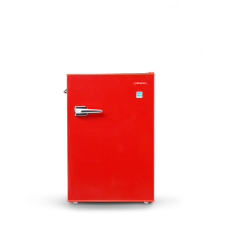 Upstreman 2.5 Cu Ft Retro Compact Refrigerator, Mini Fridge with Freezer for Bedroom, Adjustable Thermostat, Side Bottle Opener, Small Fridge for Office, Bedroom, Dorm, Bar, Red-CR25