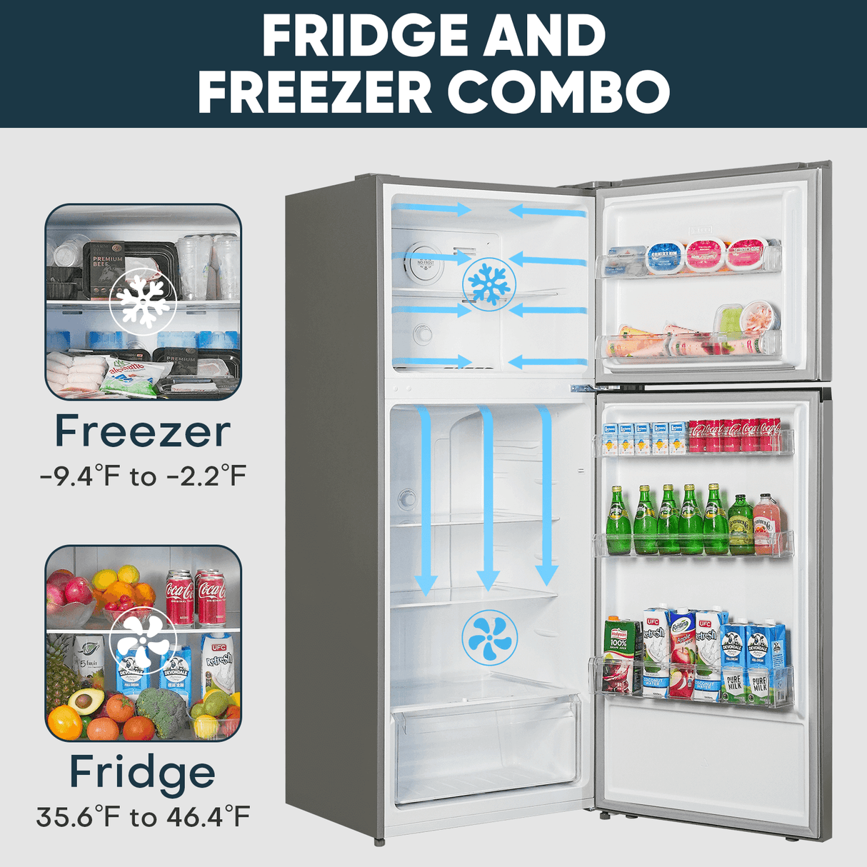pstreman 14.7 Cu.Ft. Double Door Fridge in White Steel with Large Capacity Top Freezer, Frost Free, Adjustable Thermostat Control, Fingerprint-resistant,Reversible Door Swing, ENERGY STAR