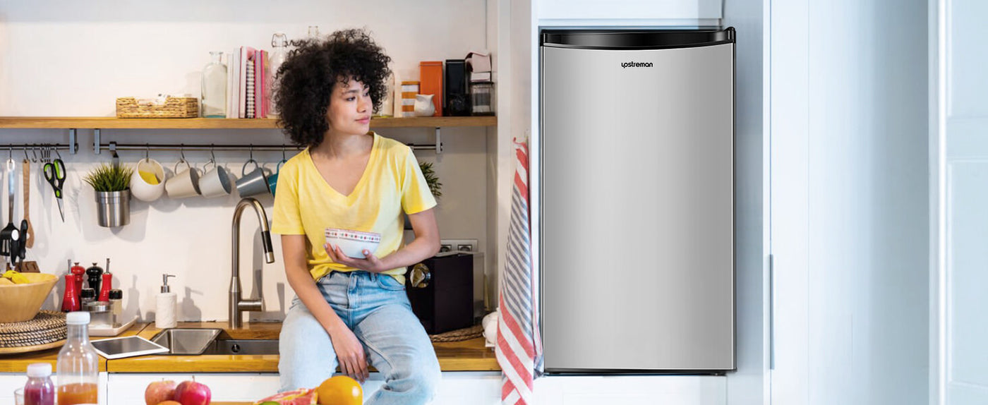 Upstreman 3.2 Cu.Ft Single Door Mini Fridge, Stainless Steel-BR321