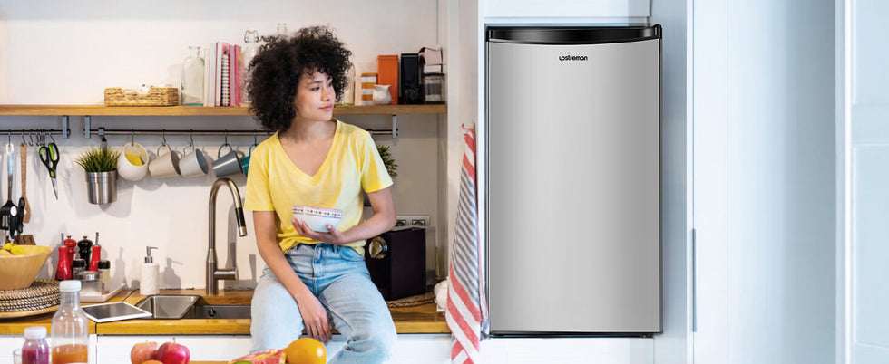 Upstreman 3.2 Cu.Ft Single Door Mini Fridge, Stainless Steel-BR321