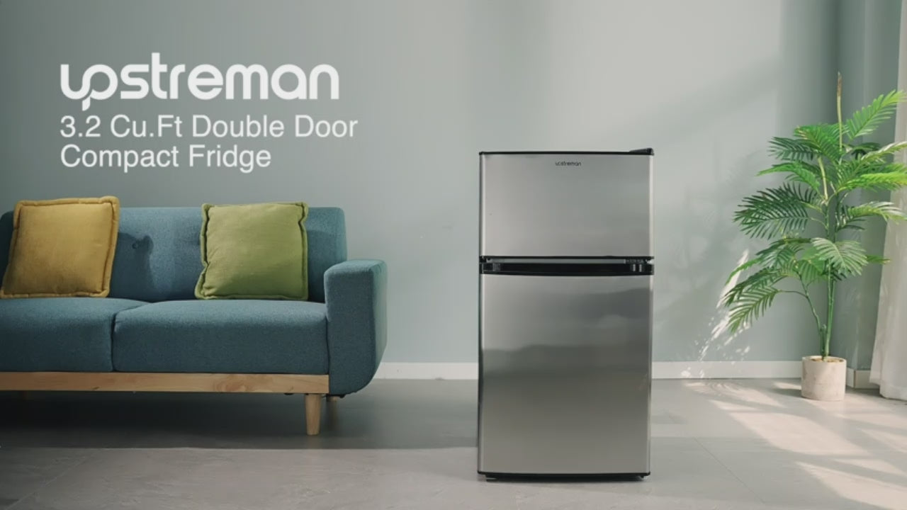 Upstreman Mini refrigerador de 3.2 pies cúbicos con congelador, puerta  individual, termostato ajustable, refrigerador para dormitorio, oficina